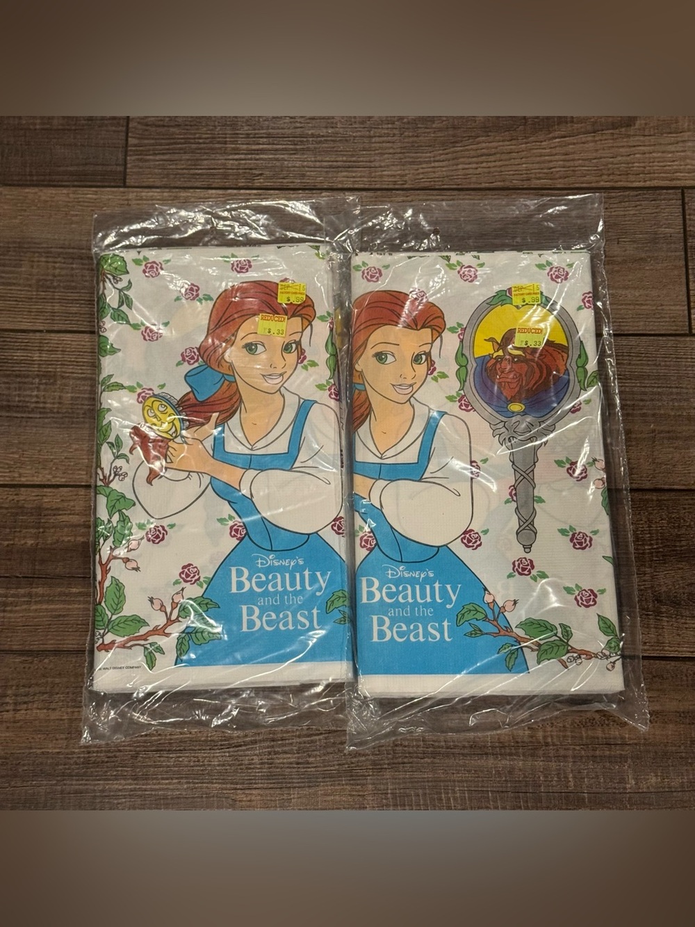 Vintage 90s Beauty & the Beast party paper table cover tablecloth Made USA Lot 2